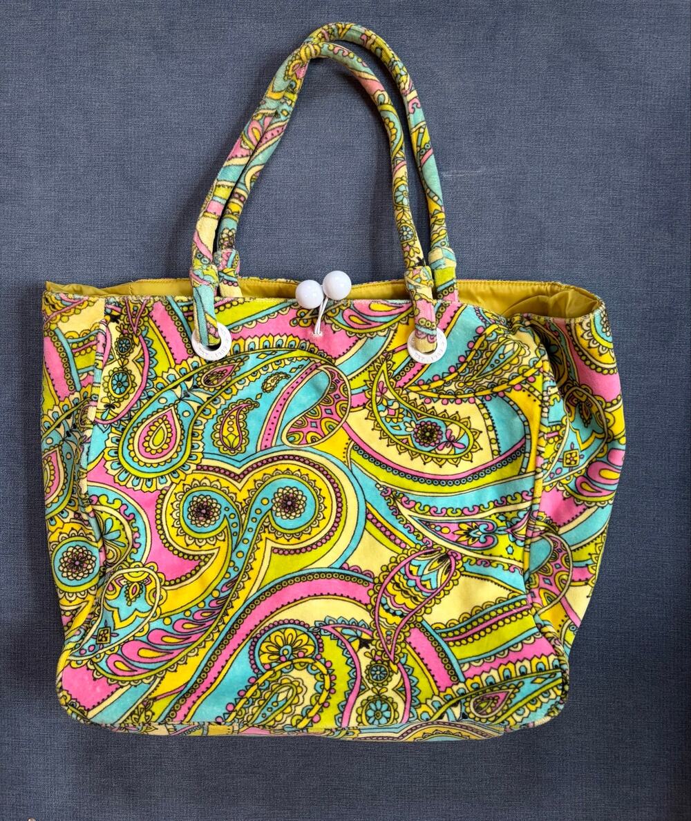Vintage 2005 Gap Paisley Tote Large Carryall Velour Bag Y2K Boho Travel Oversize